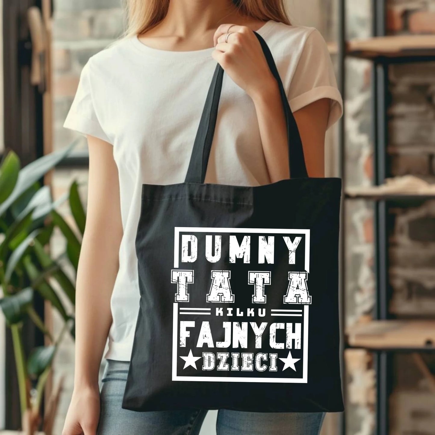Personalizowana eco torba z nadrukiem dla taty - czarna - prezent dla taty, Dzień Ojca, Święta, Urodziny