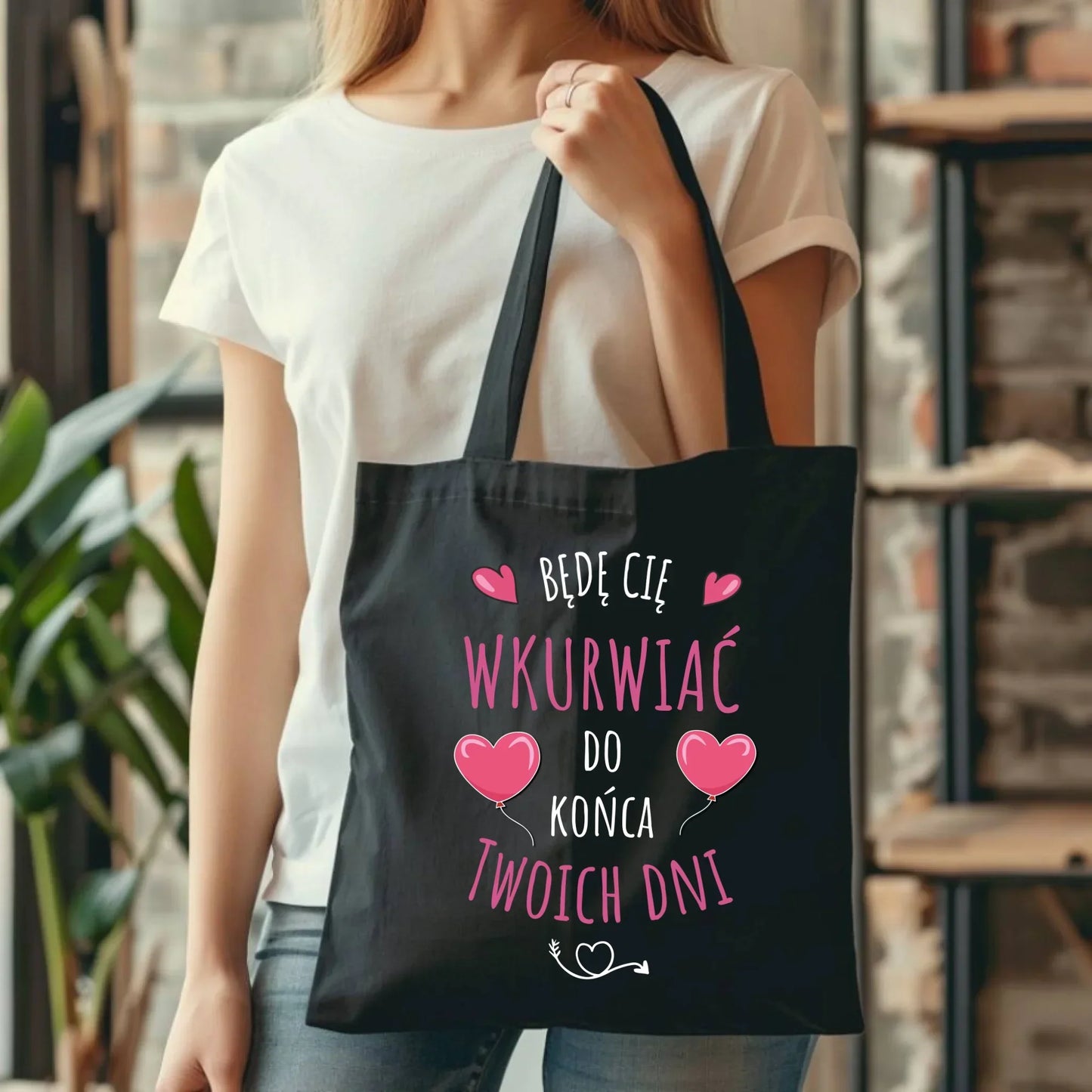Czarna torba z nadrukiem dla par na prezent - Walentynki, Rocznica Ślubu