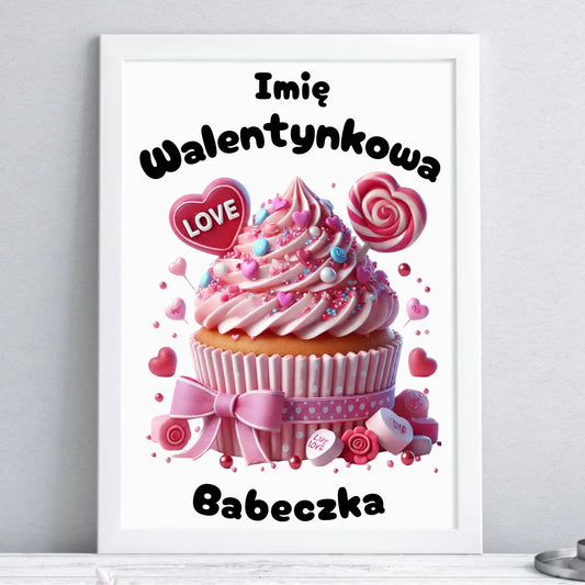 Walentynkowa babeczka imię | Plakat w ramie na Walentynki W21 - StoryCups.pl