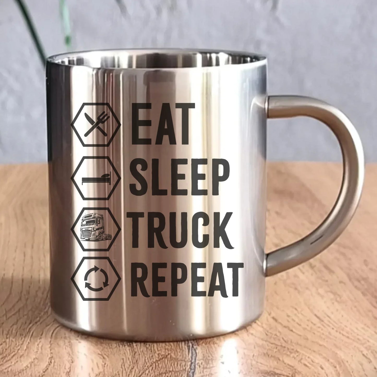 Eat Sleep Truck Repeat | Metalowy kubek dla kierowcy tira ZKT05 - StoryCups.pl