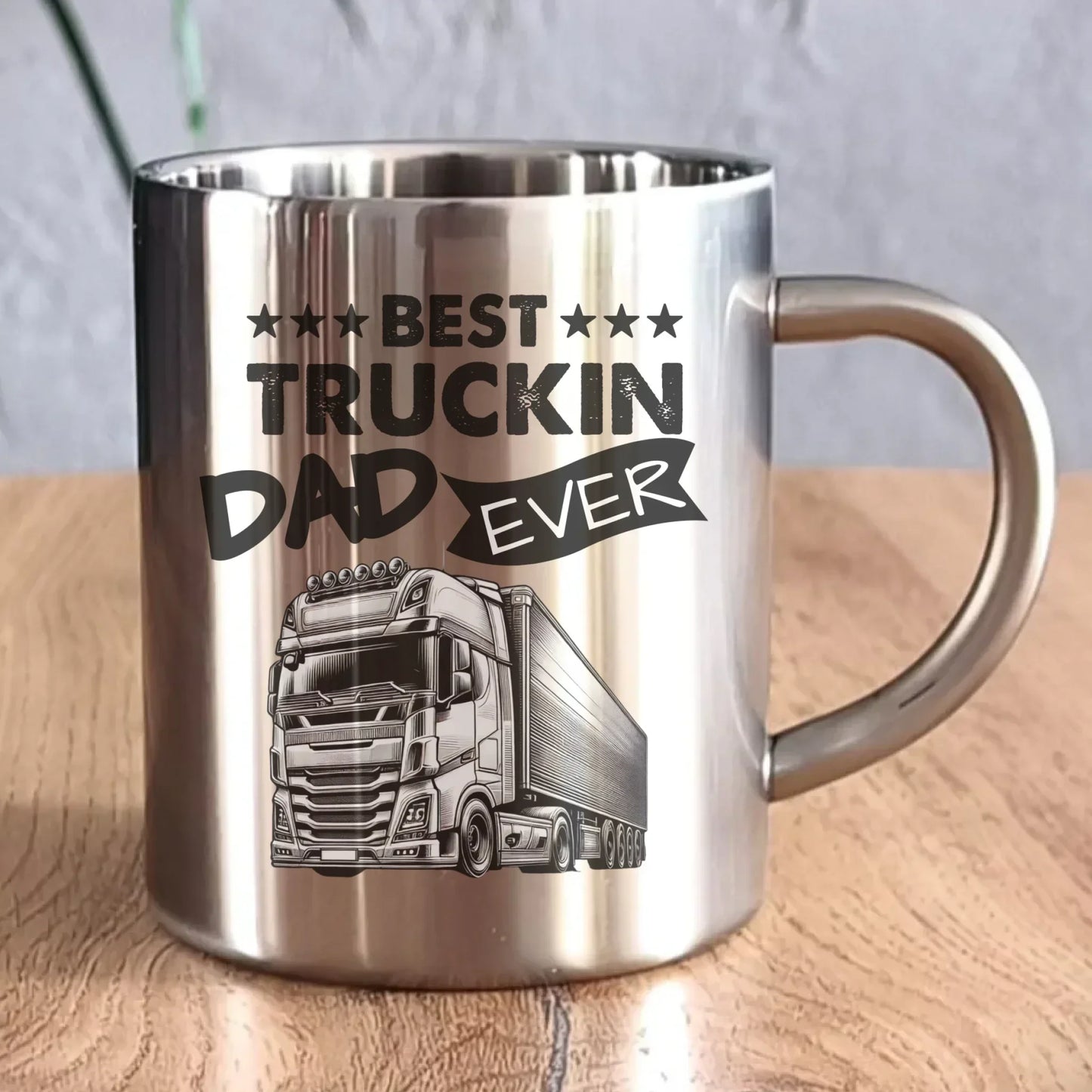 Best truckin dad ever | Metalowy kubek dla kierowcy tira ZKT09 - StoryCups.pl