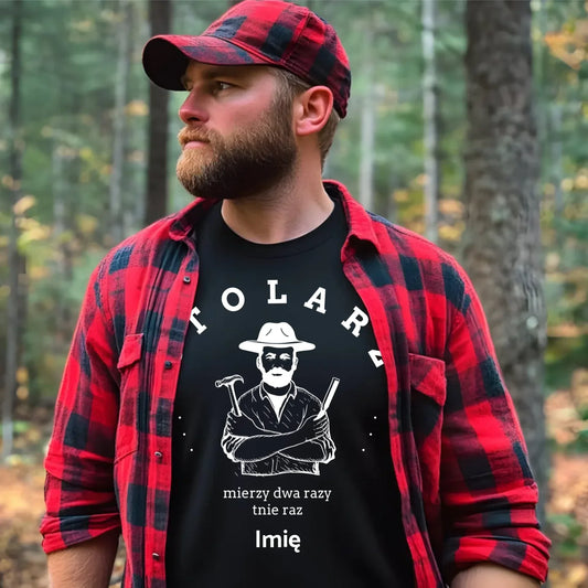 Stolarz mierzy dwa razy tnie raz | Koszulka męska dla stolarza ZS02 - StoryCups.pl