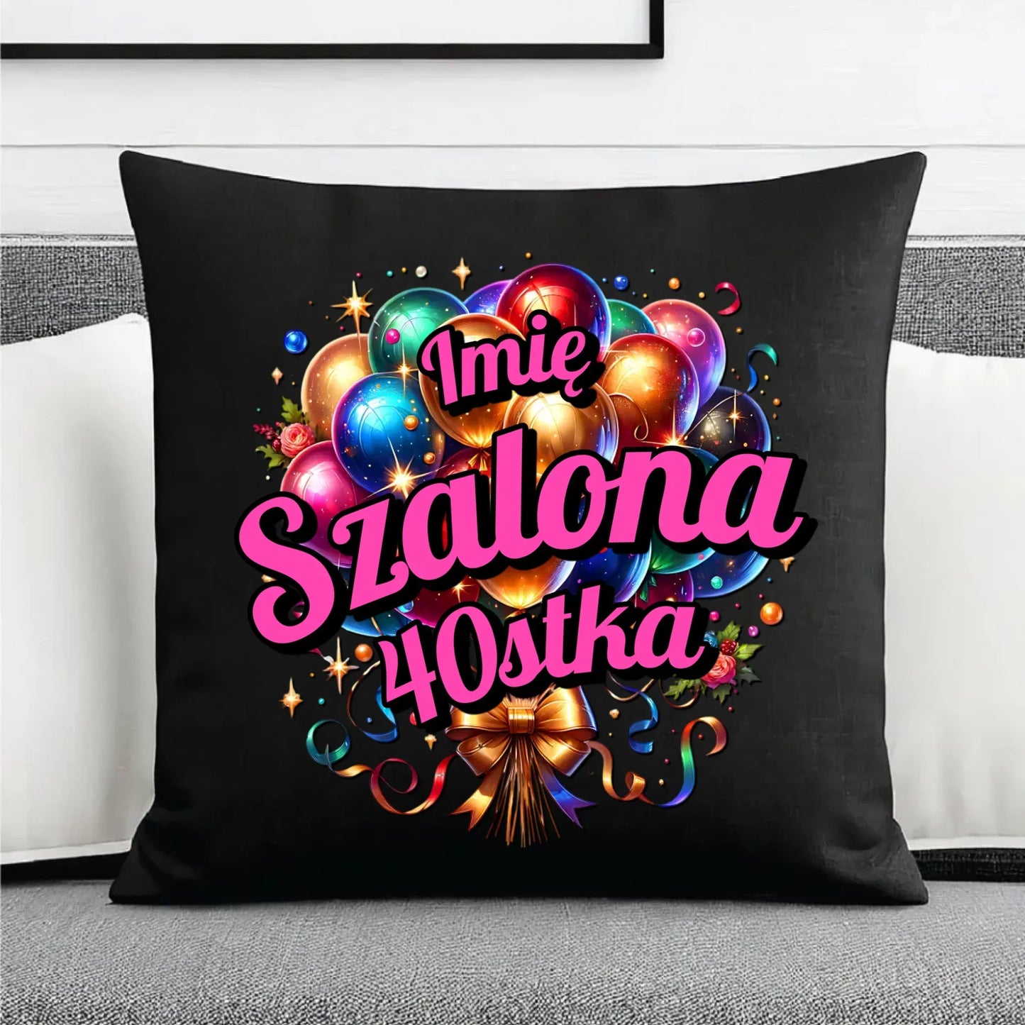 Szalona 40stka - personalizacja | Poduszka dekoracyjna na urodziny dla niej U14 - StoryCups.pl