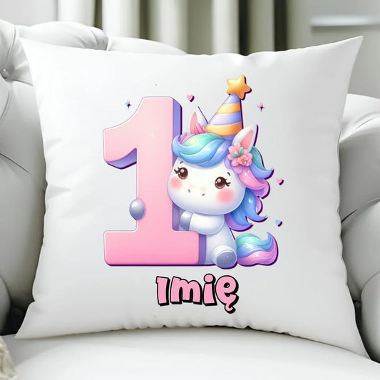 Jednorożec | Poduszka na 1. urodziny dla dziewczynki roczek U45 - StoryCups.pl