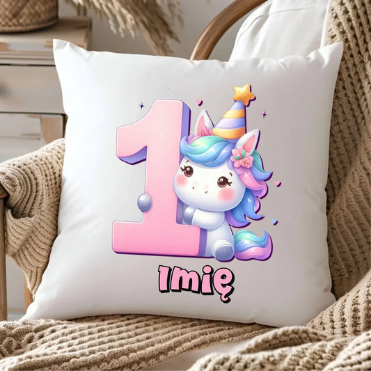Jednorożec | Poduszka na 1. urodziny dla dziewczynki roczek U45 - StoryCups.pl