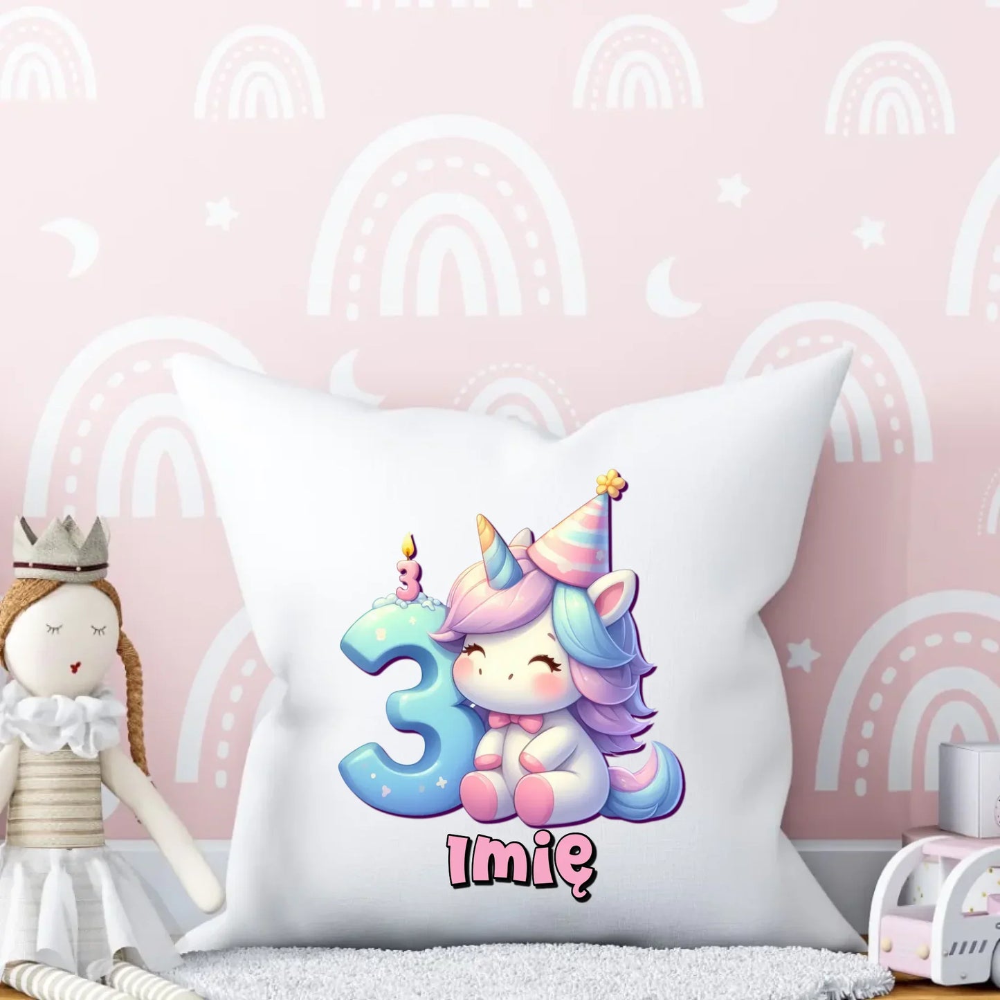 Jednorożec | Poduszka na 3. urodziny dla dziewczynki U47 - StoryCups.pl