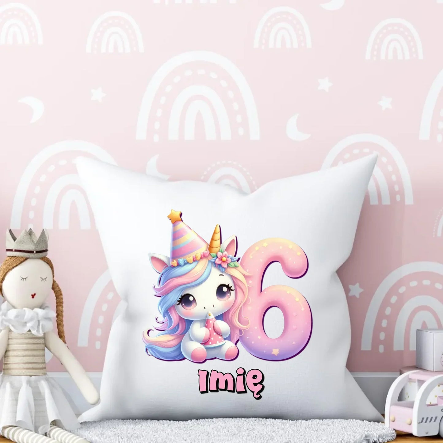 Jednorożec | Poduszka na 6. urodziny dla dziewczynki U50 - StoryCups.pl