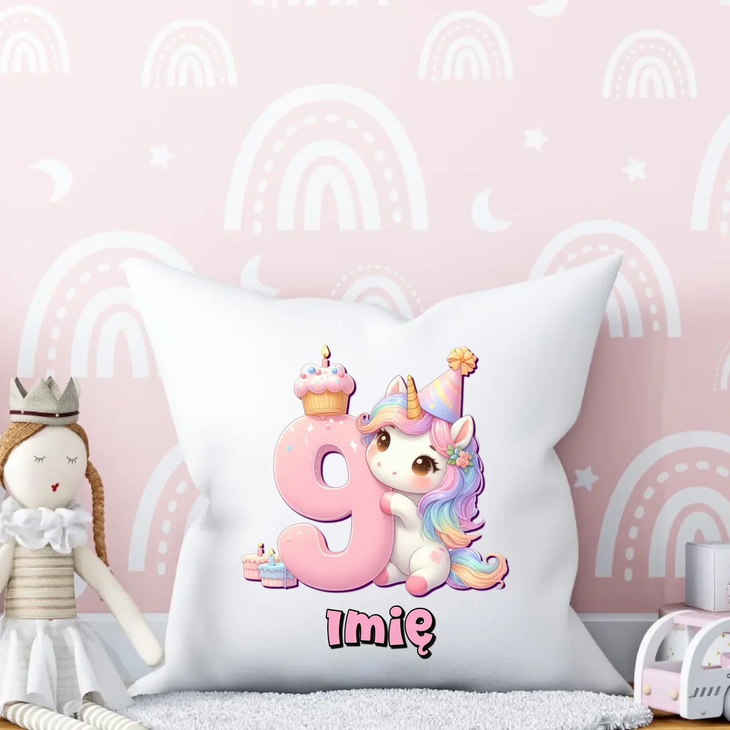 Jednorożec | Poduszka na 9. urodziny dla dziewczynki U53 - StoryCups.pl