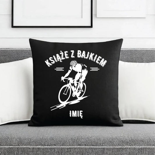 Książe z bajkiem | Poduszka dekoracyjna dla rowerzysty HR01 - StoryCups.pl
