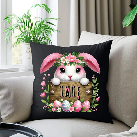 Różowy zając | Poduszka dekoracyjna na Wielkanoc WN07 - StoryCups.pl