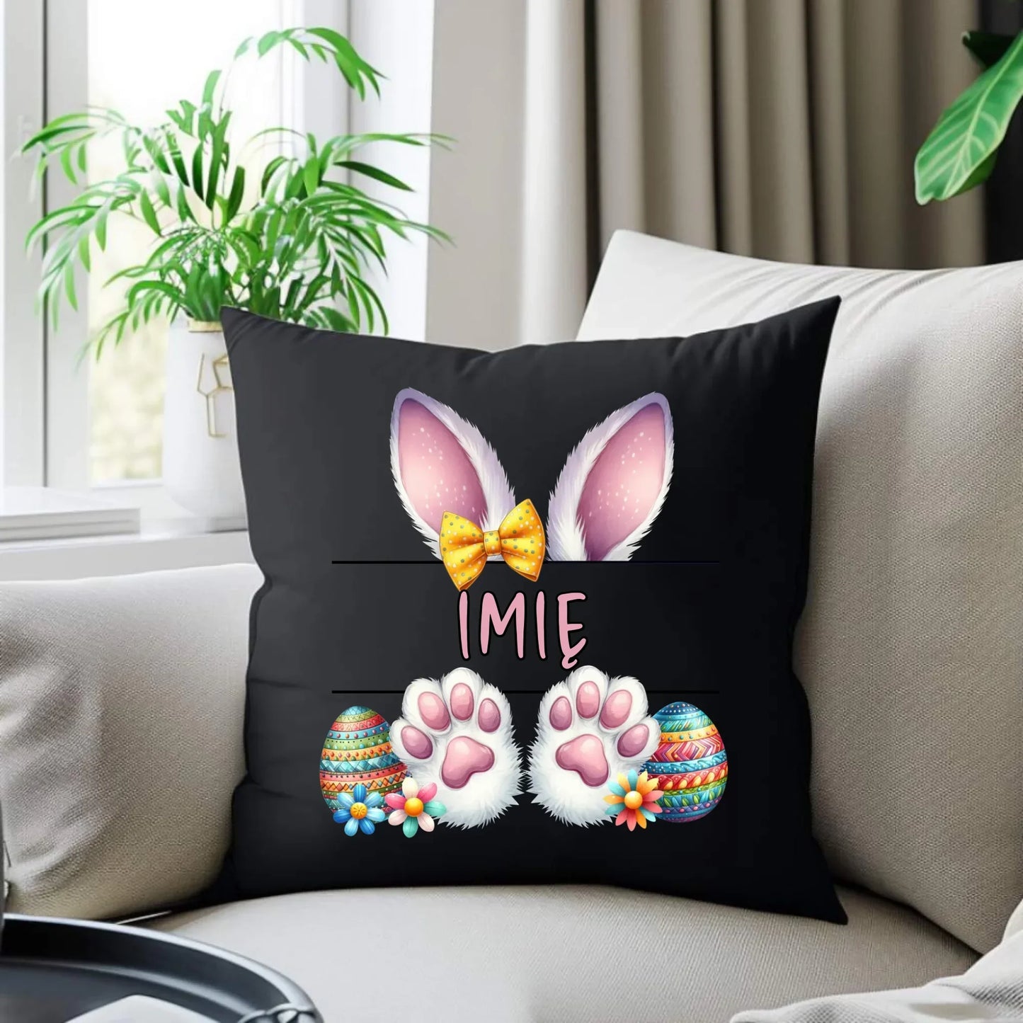 Zajączek z imieniem | Poduszka dekoracyjna na Wielkanoc WN13 - StoryCups.pl