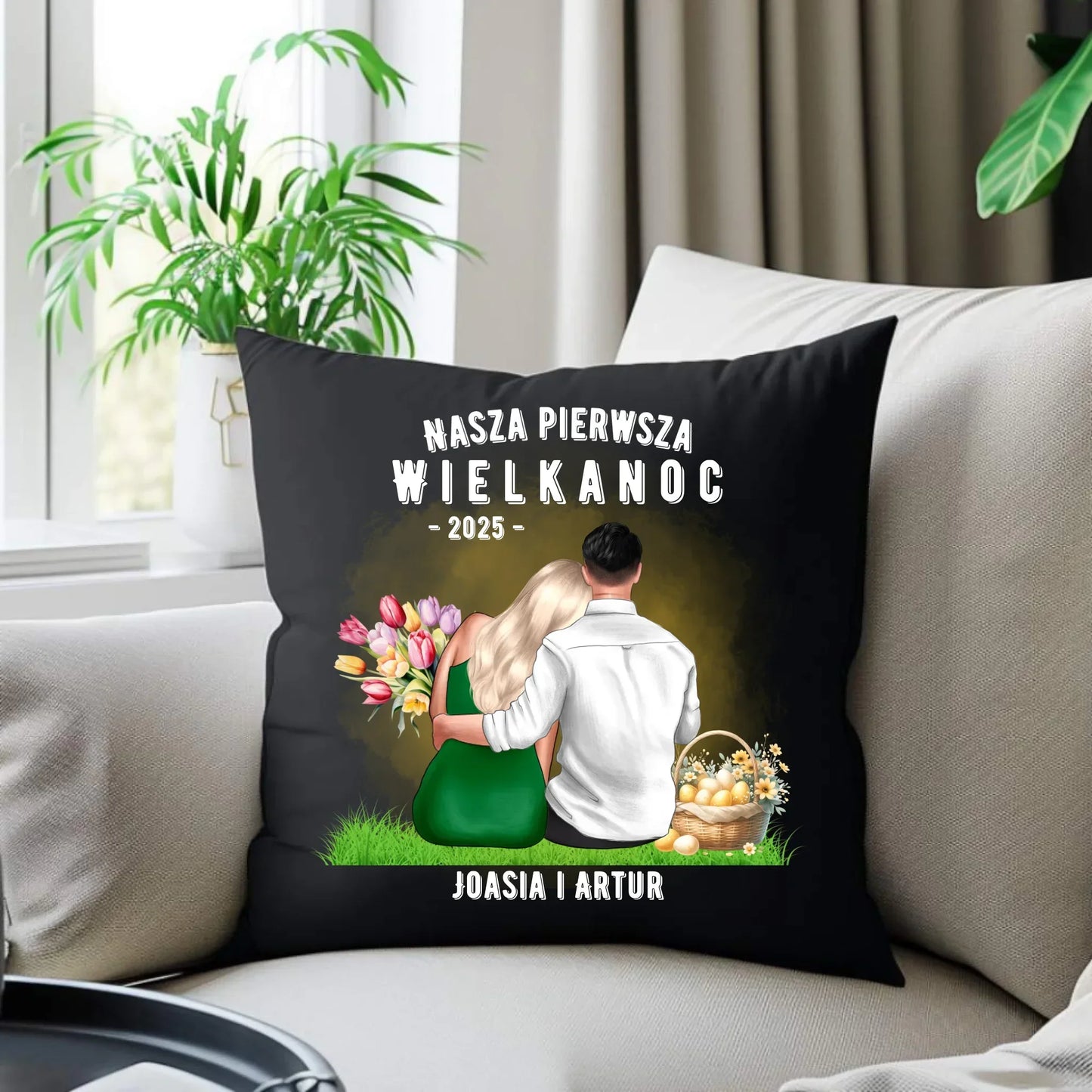 Nasza pierwsza Wielkanoc | Poduszka dekoracyjna Wielkanocna dla par WN16 - StoryCups.pl