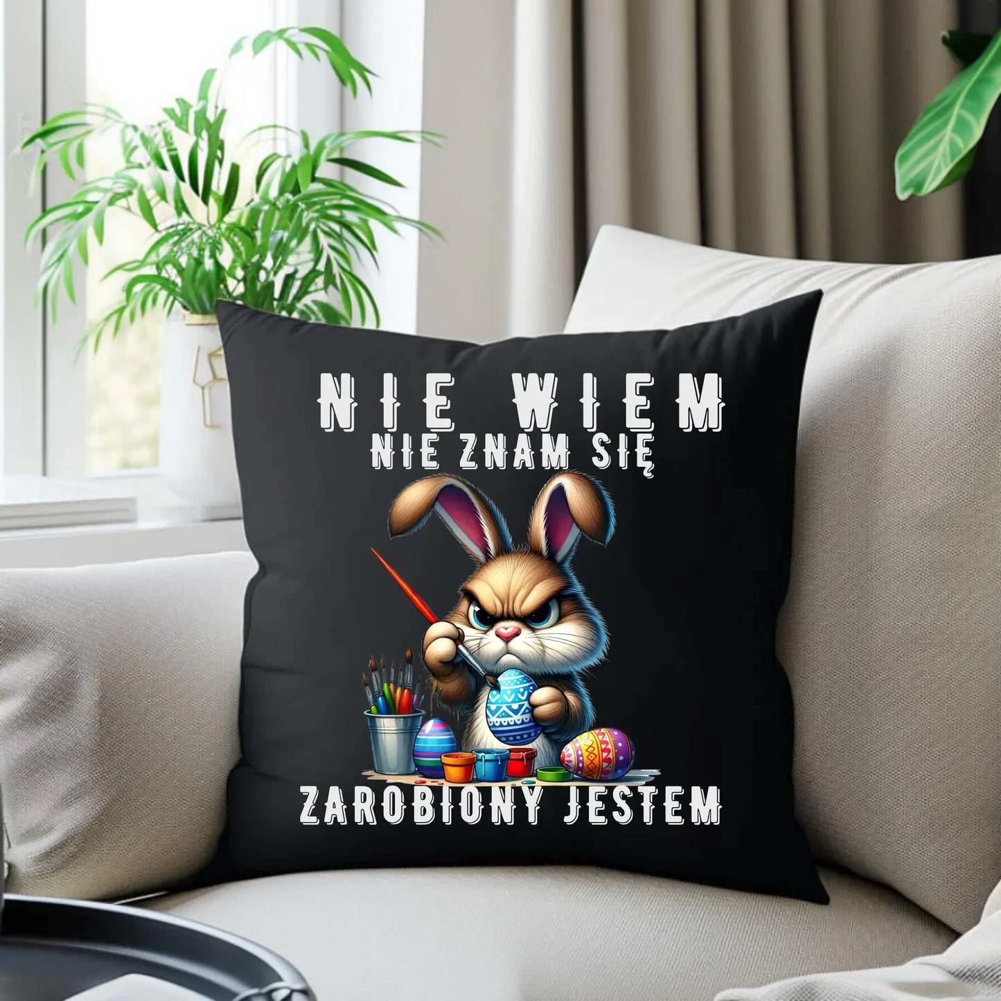 Nie wiem nie znam się zarobiony jestem | Poduszka dekoracyjna Wielkanocna WN25 - StoryCups.pl