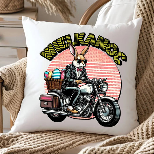 Zając na motorze | Poduszka Wielkanocna WN29 - StoryCups.pl