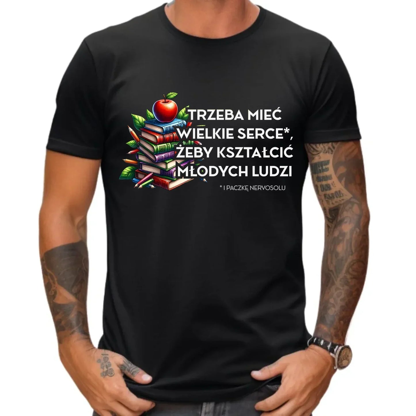 Trzeba mieć wielkie serce i paczkę nervosolu | Koszulka męska prezent dla nauczyciela N73 - StoryCups.pl