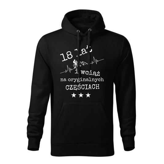 Wciąż na oryginalnych częściach | Bluza męska z kapturem na urodziny dla rowerzysty U28 - StoryCups.pl