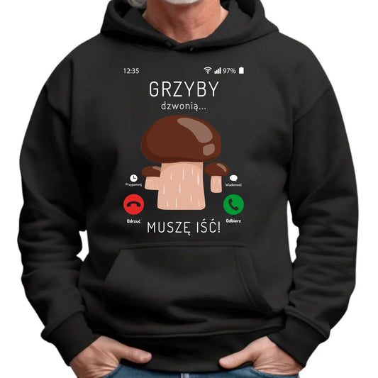 Grzyby dzwonią muszę iść | Bluza męska z kapturem dla dziadka D36 - StoryCups.pl