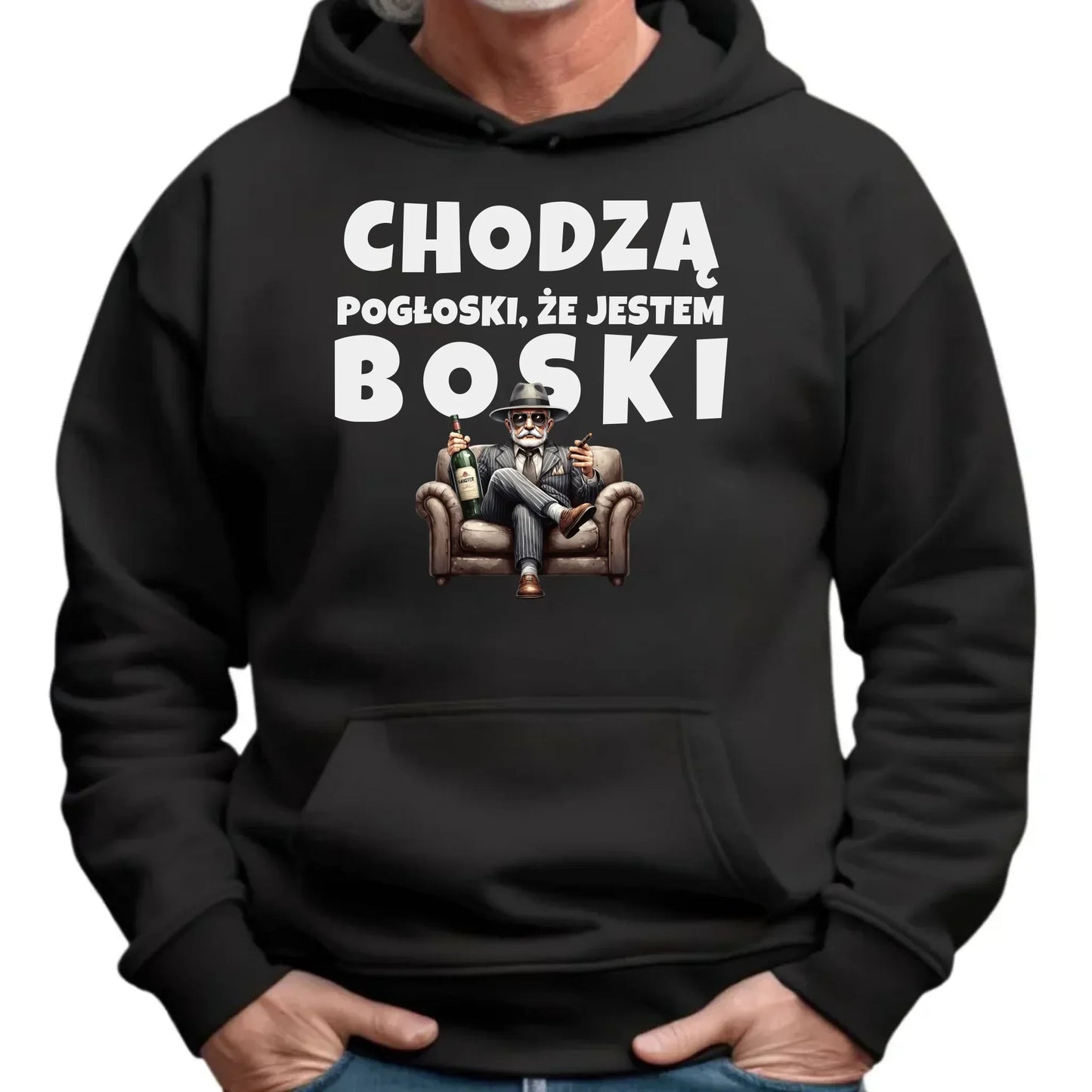 Chodzą pogłoski, że jestem boski | Bluza męska z kapturem dla dziadka D16 - StoryCups.pl