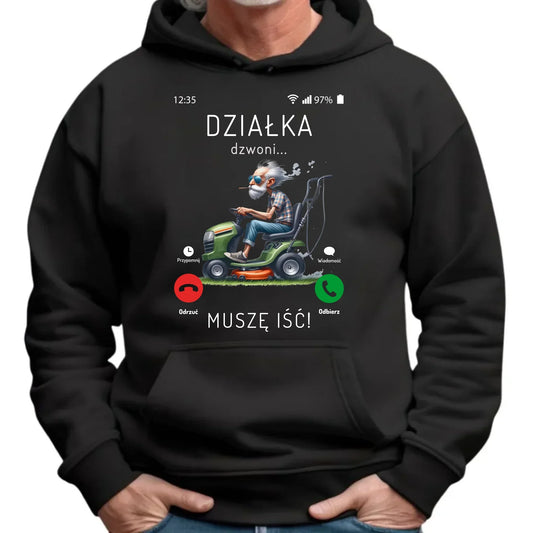 Działka dzwoni muszę iść | Bluza męska z kapturem dla dziadka D35 - StoryCups.pl