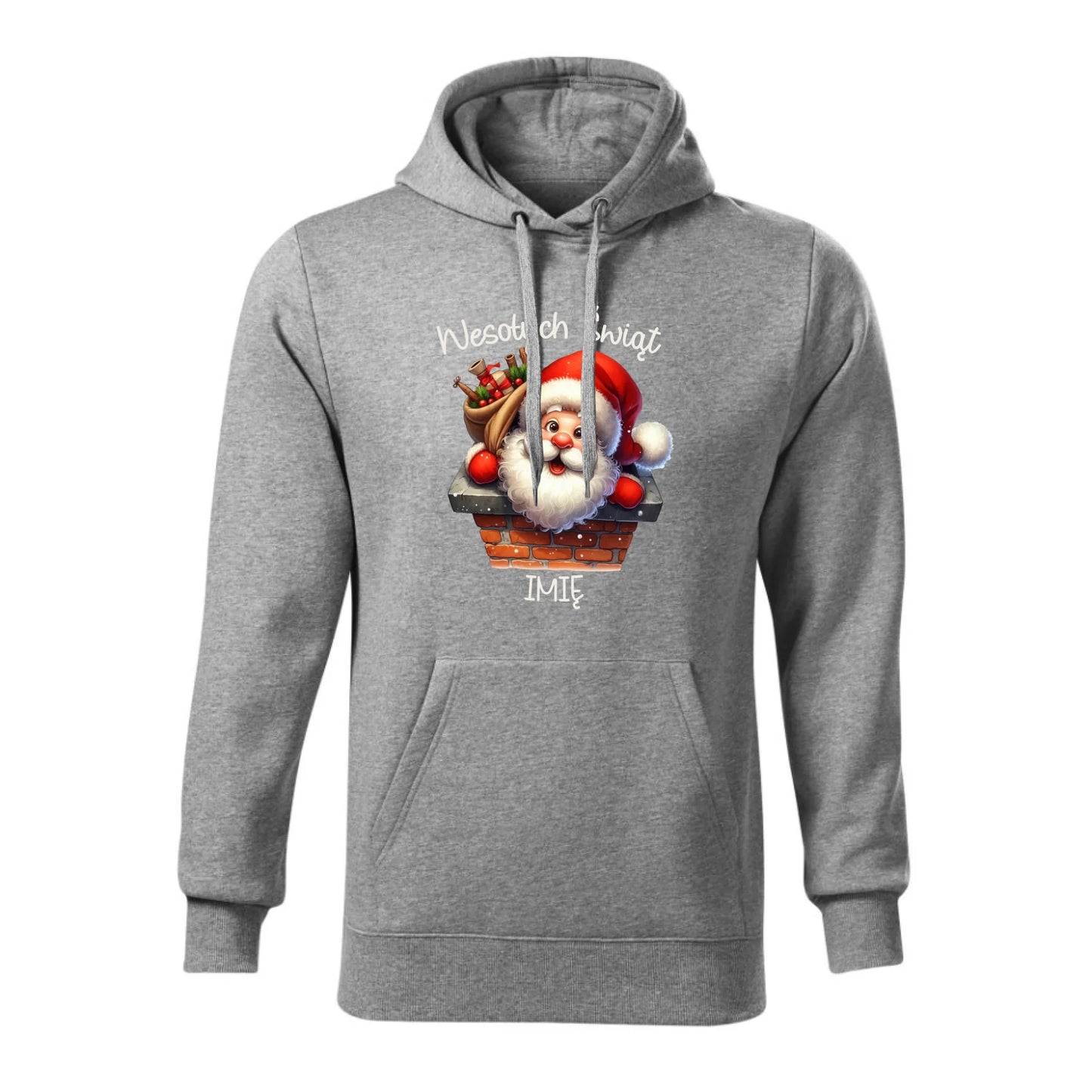 Świąteczna bluza męska z kapturem szara na prezent personalizacja hoodie Święta Boże Narodzenie Mikołajki