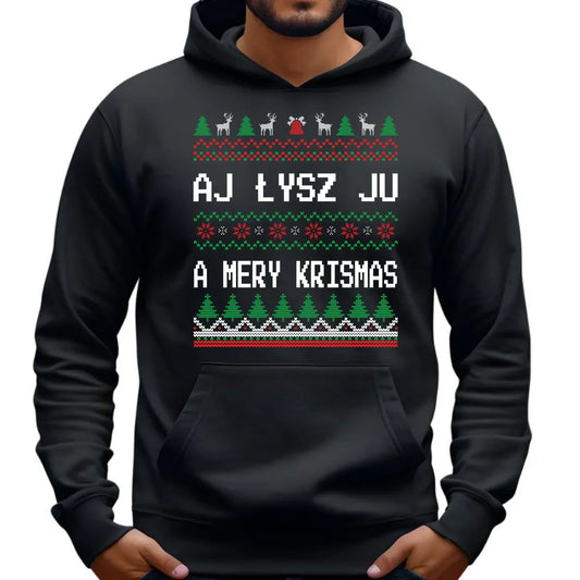 Aj łysz ju a mery krismas | Świąteczna bluza męska z kapturem BN12 - StoryCups.pl