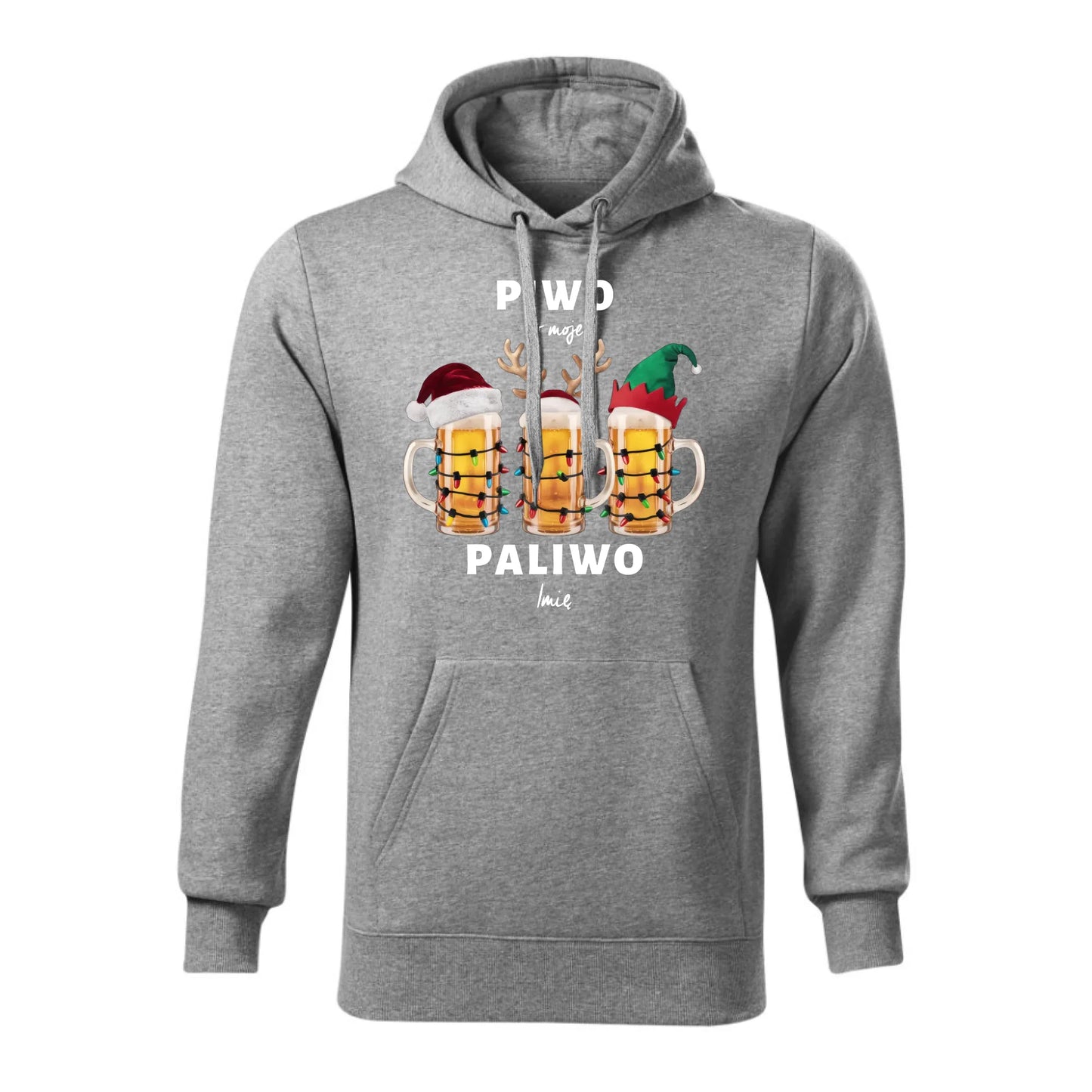 Świąteczna bluza męska z kapturem szara na prezent personalizacja hoodie Święta Boże Narodzenie Mikołajki