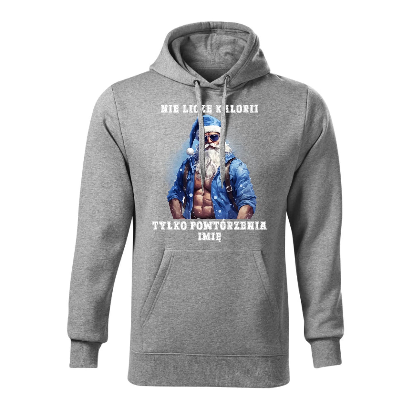 Świąteczna bluza męska z kapturem szara na prezent personalizacja hoodie Święta Boże Narodzenie Mikołajki