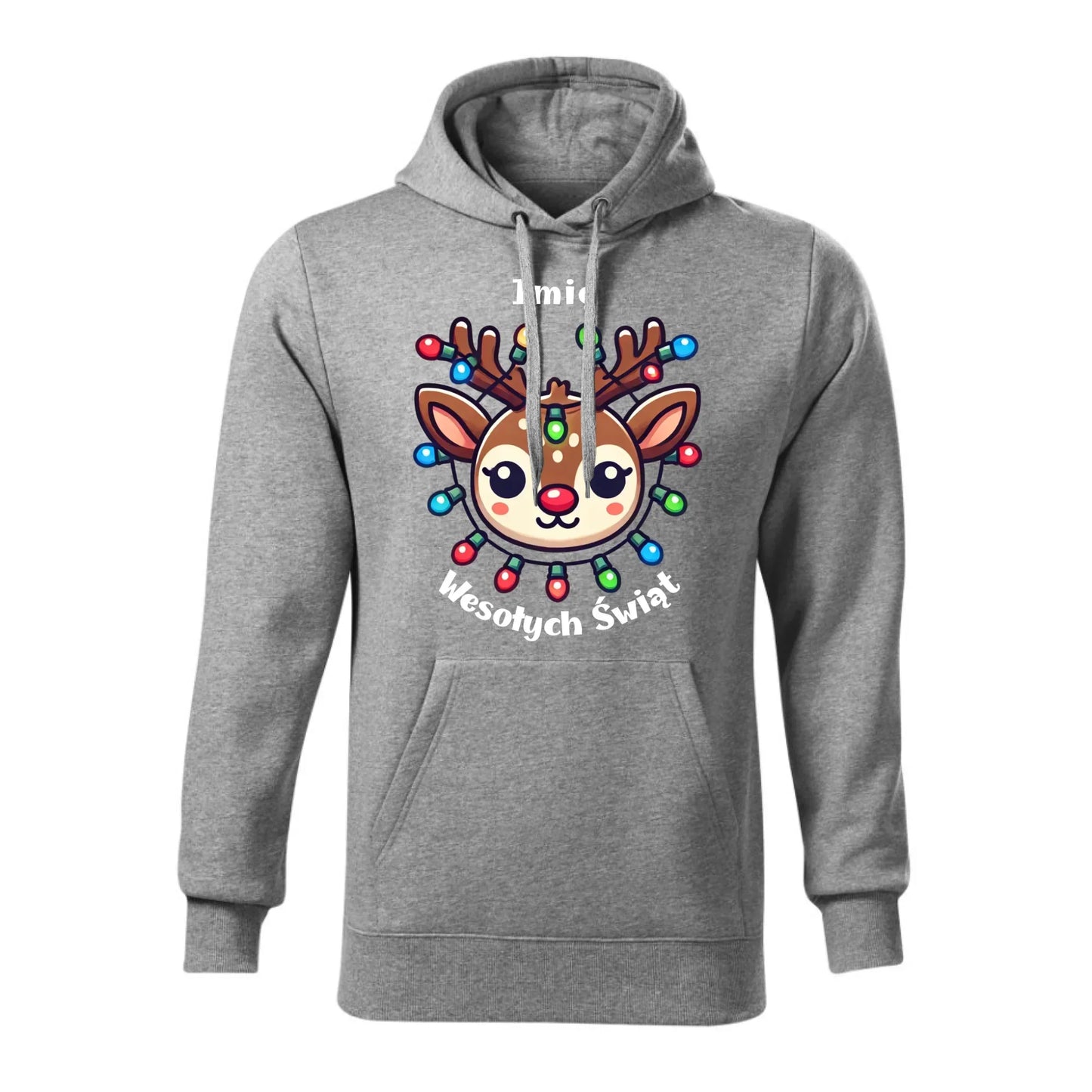 Renifer Wesołych Świąt | Personalizowana świąteczna bluza męska z kapturem BN72 - StoryCups.pl