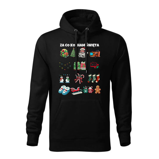 Za co kocham Święta | Świąteczna bluza męska z kapturem BN130 - StoryCups.pl