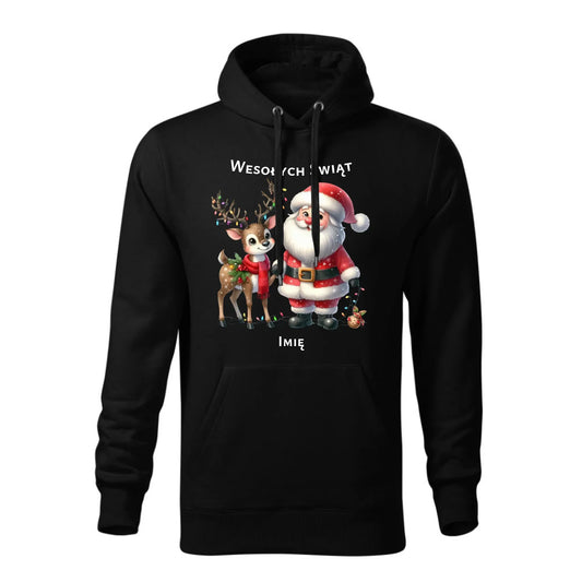 Mikołaj i renifer | Personalizowana świąteczna bluza męska z kapturem BN09 - StoryCups.pl
