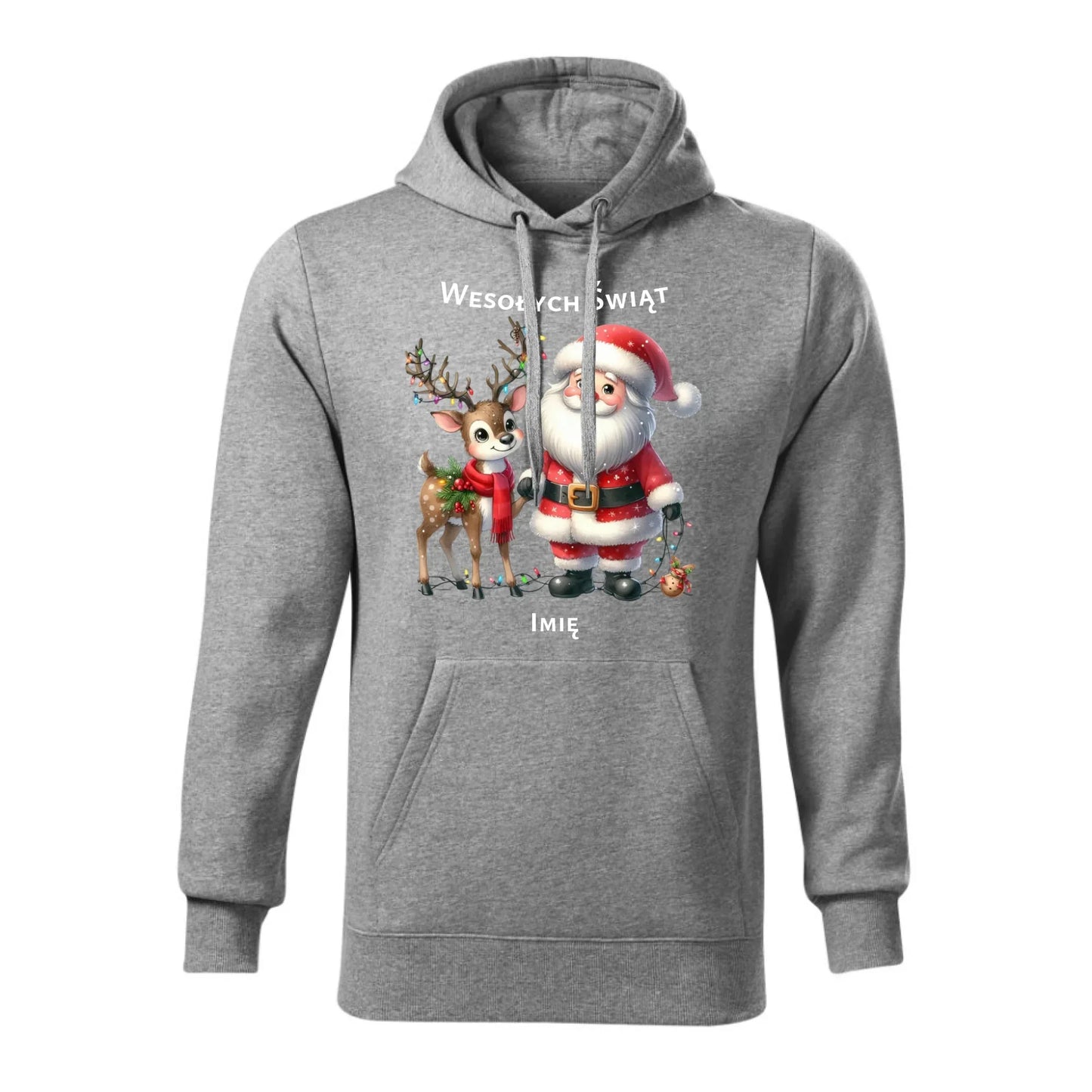Mikołaj i renifer | Personalizowana świąteczna bluza męska z kapturem BN09 - StoryCups.pl
