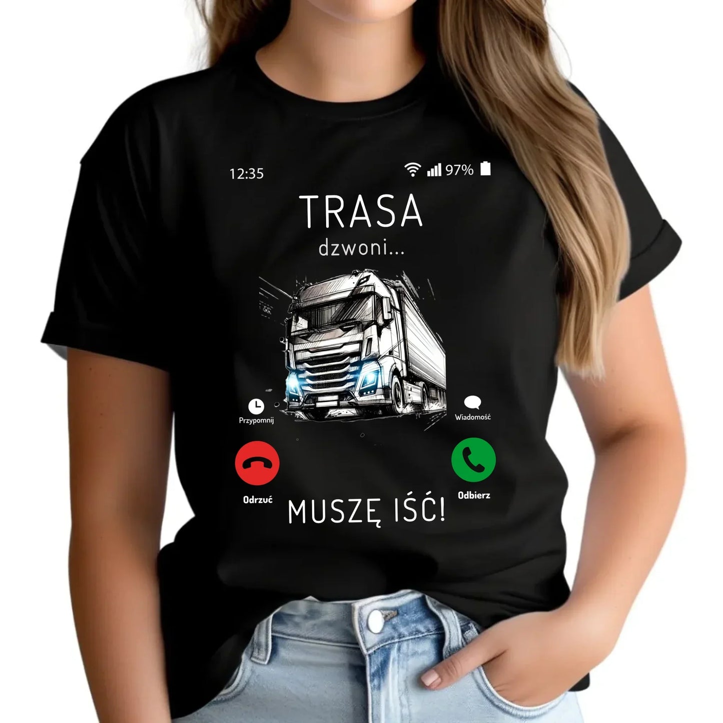 Trasa dzwoni muszę iść | Koszulka damska dla kierowcy tira ZKT03 - StoryCups.pl