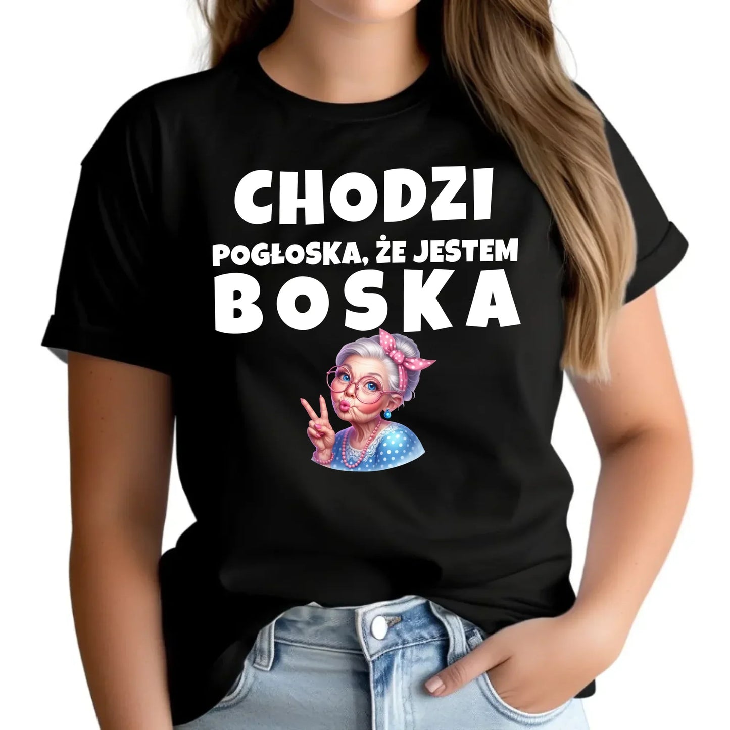 Chodzi pogłoska, że jestem boska | Koszulka damska dla babci B16 - StoryCups.pl