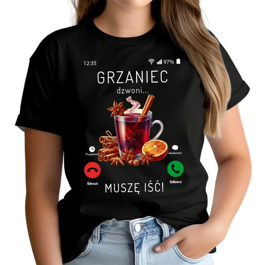 Grzaniec dzwoni muszę iść | Świąteczna koszulka damska BN127 - StoryCups.pl