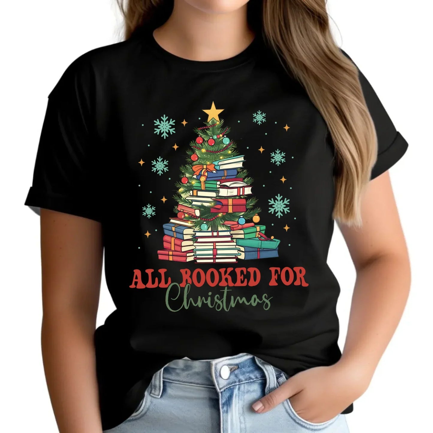 All booked for Christmas | Świąteczna koszulka damska BN05 - StoryCups.pl