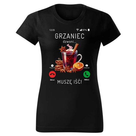 Grzaniec dzwoni muszę iść | Świąteczna koszulka damska BN127 - StoryCups.pl