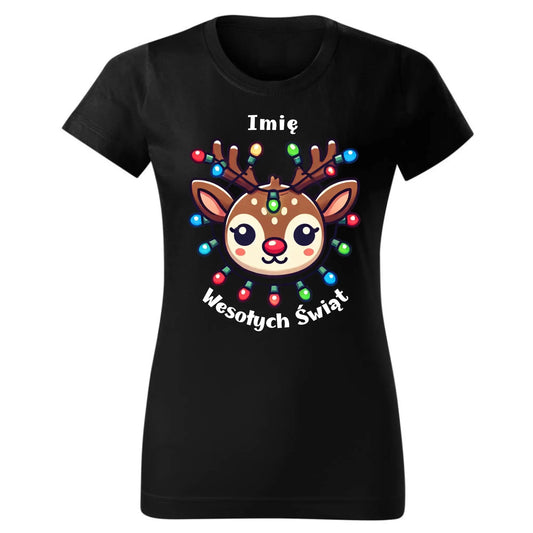 Renifer Wesołych Świąt | Personalizowana koszulka damska świąteczna BN72 - StoryCups.pl