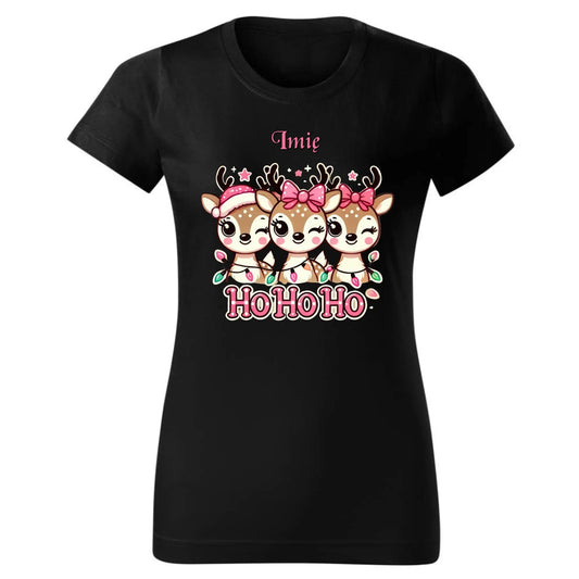 Ho ho ho reniferki | Świąteczna koszulka damska z personalizacją BN49 - StoryCups.pl