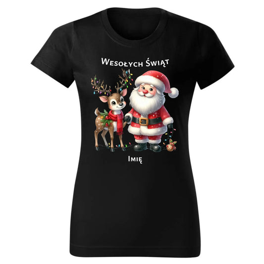 Mikołaj i renifer | Personalizowana świąteczna koszulka damska BN09 - StoryCups.pl
