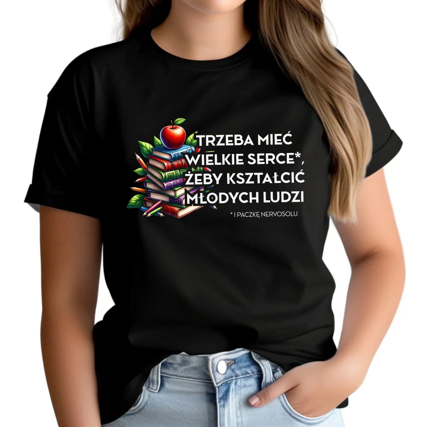 Trzeba mieć wielkie serce i paczkę nervosolu | Koszulka damska prezent dla nauczycielki N73 - StoryCups.pl