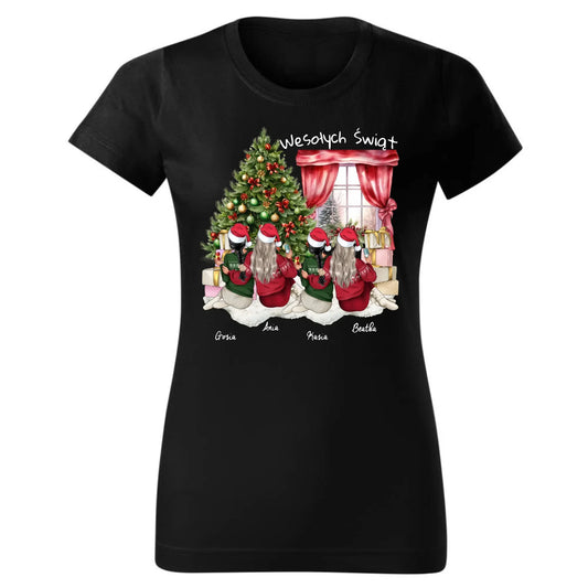 Personalizowane przyjaciółki Święta 4 osoby | Koszulka damska na prezent P06 - StoryCups.pl