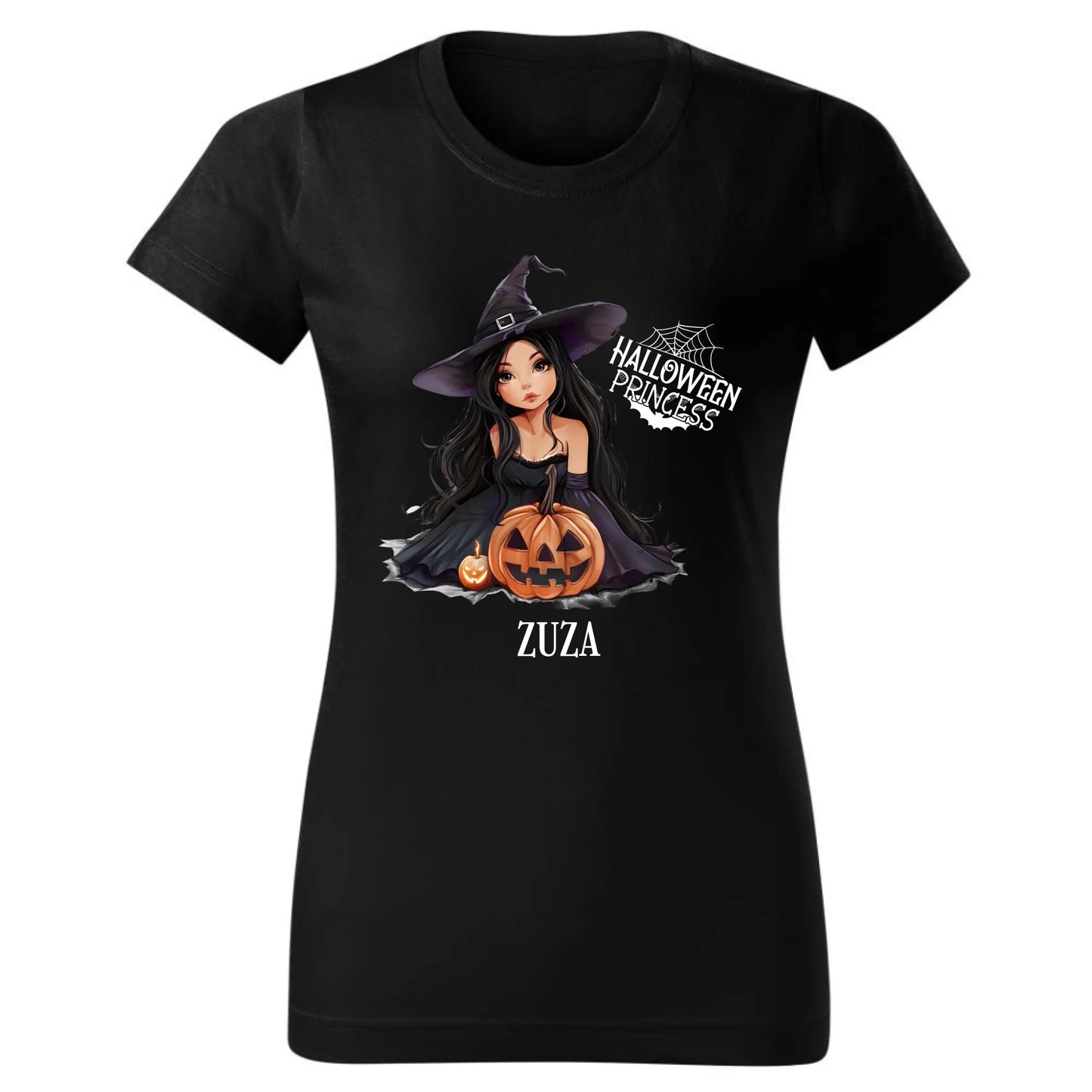 Czarna koszulka damska na Halloween nadruk na prezent