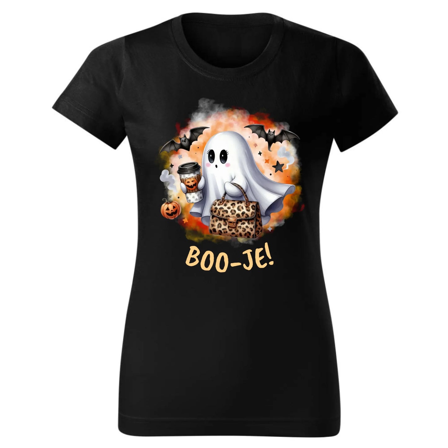 Czarna koszulka damska na Halloween nadruk na prezent