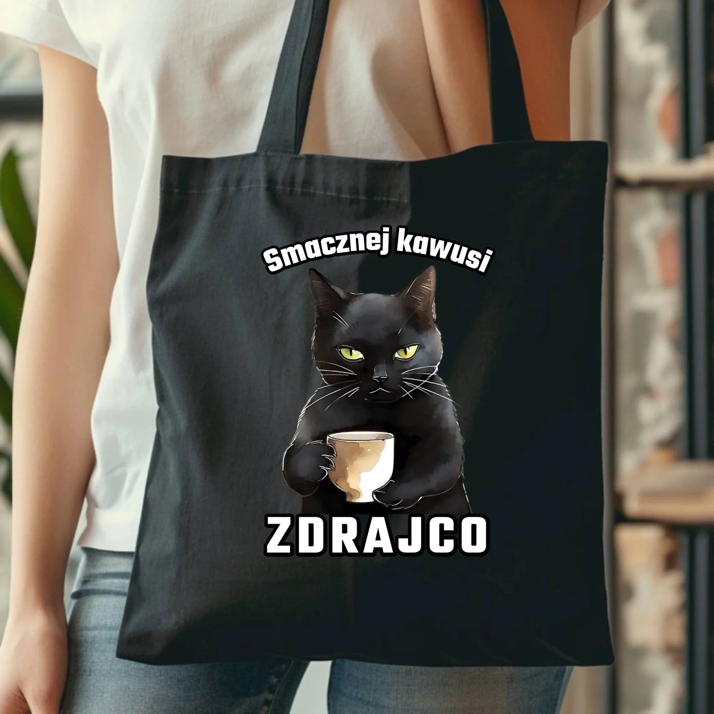 Czarna eco torba z nadrukiem - prezent na odejście z pracy