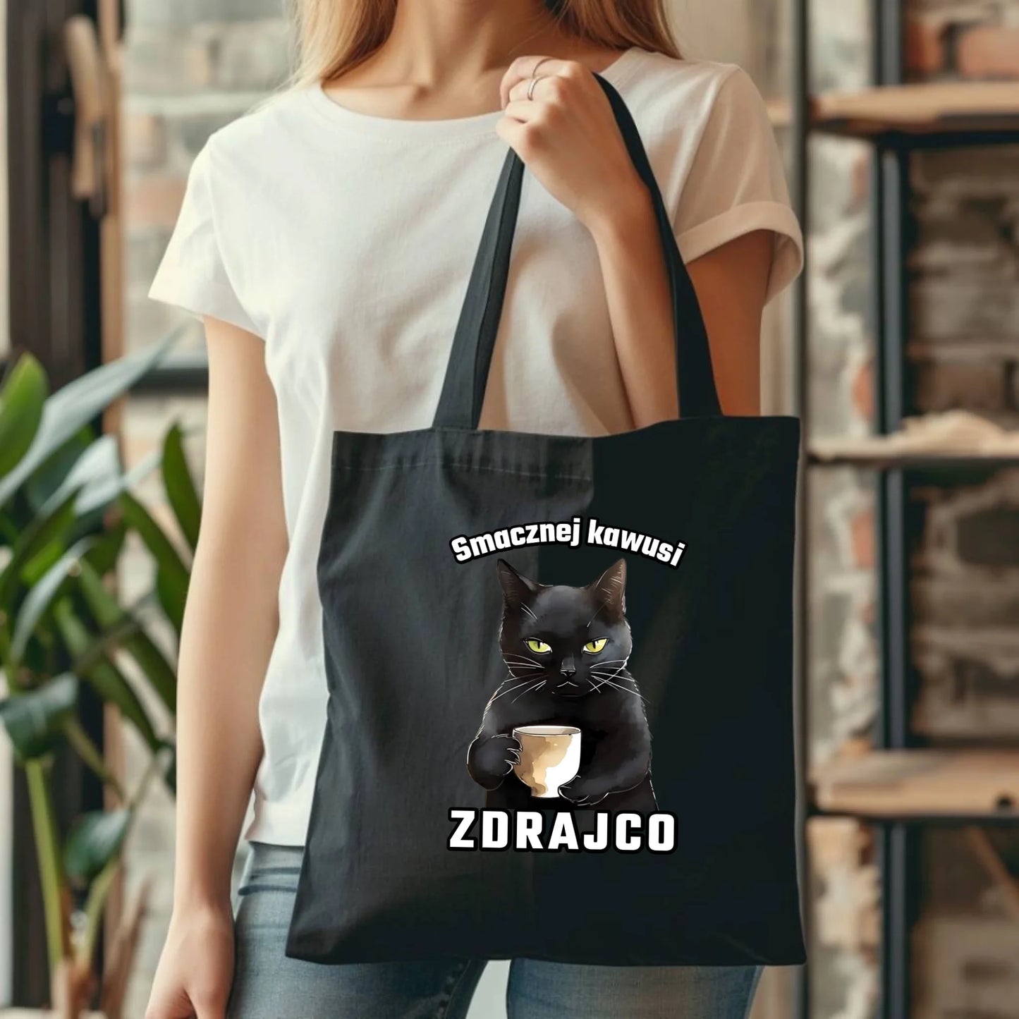 Czarna eco torba z nadrukiem - prezent na odejście z pracy