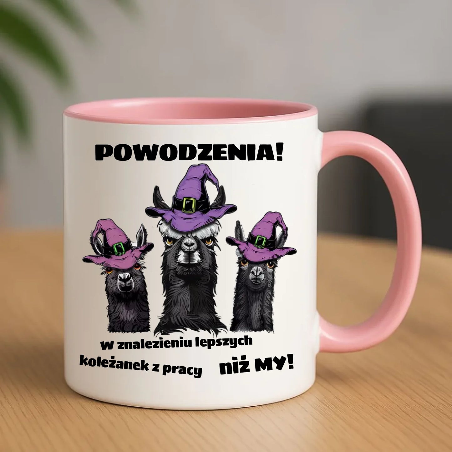 Różowy kubek z nadrukiem prezent na odejście z pracy POŻEGNANIE AWANS