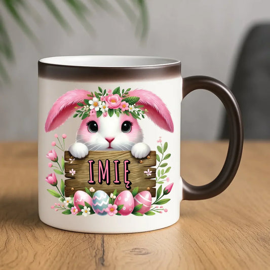 Różowy zając | Kubek magiczny na Wielkanoc WN07 - StoryCups.pl