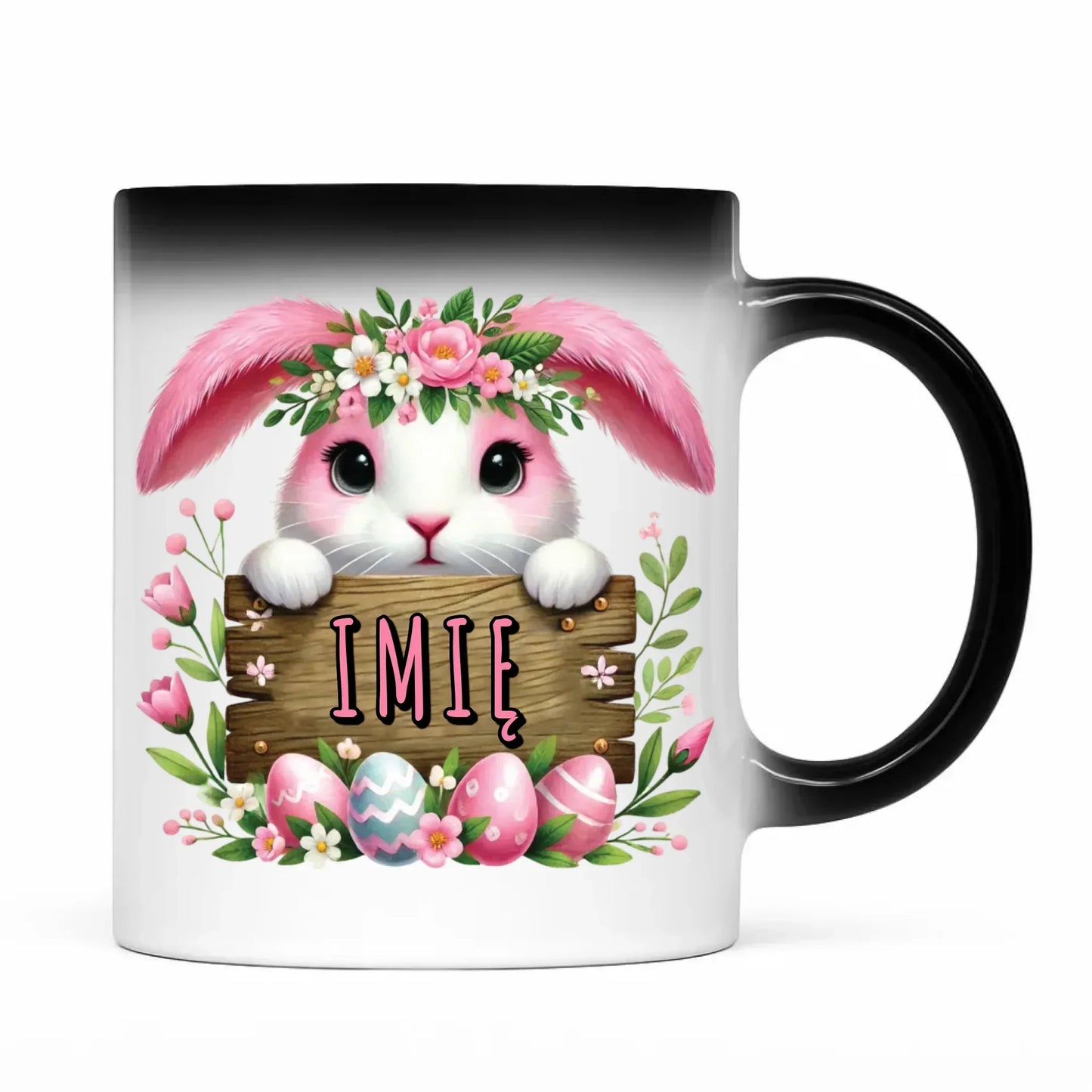 Różowy zając | Kubek magiczny na Wielkanoc WN07 - StoryCups.pl