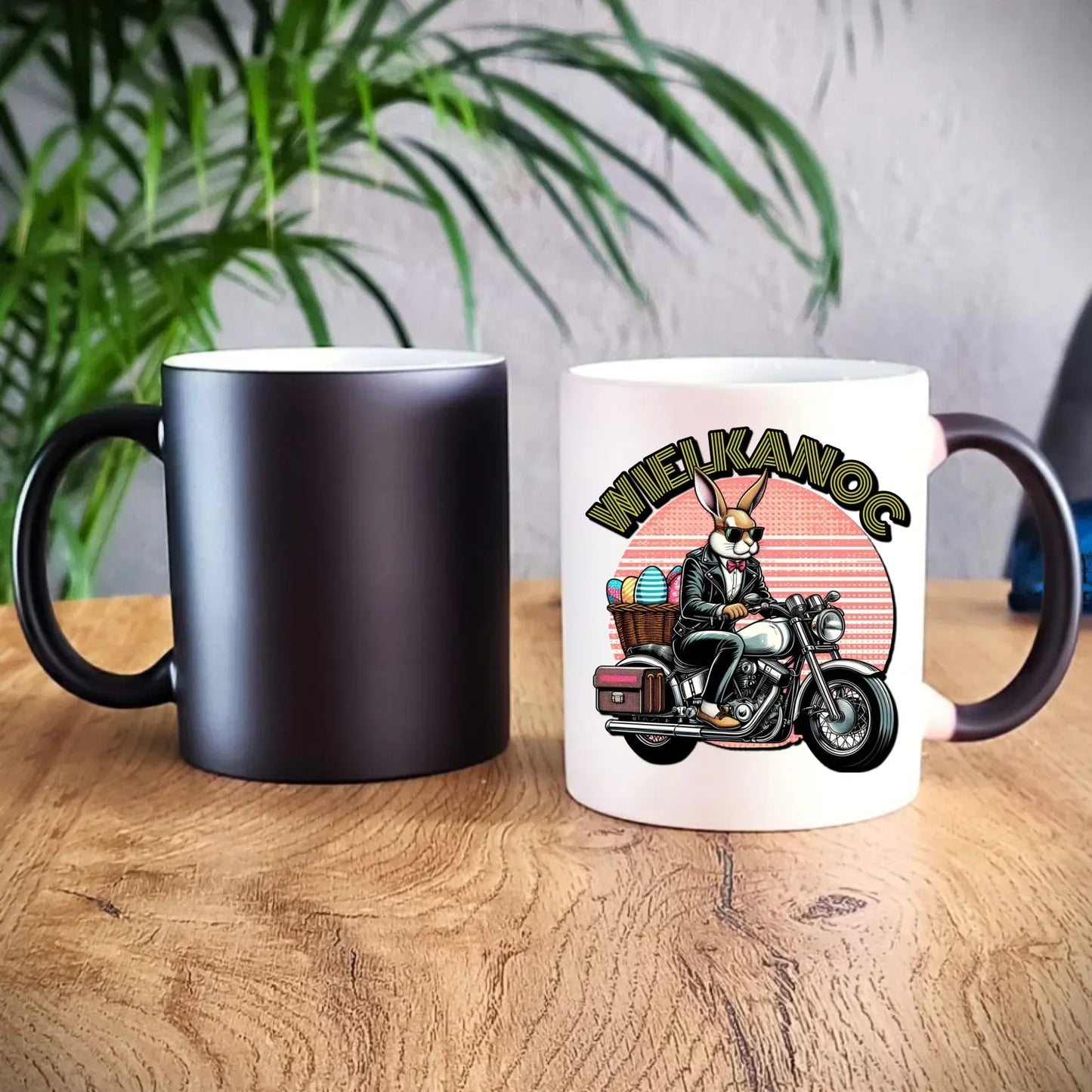 Zając na motorze | Kubek magiczny na Wielkanoc WN29 - StoryCups.pl