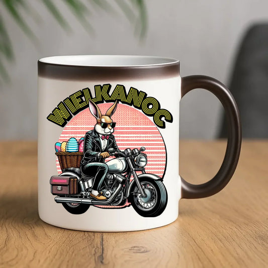 Zając na motorze | Kubek magiczny na Wielkanoc WN29 - StoryCups.pl